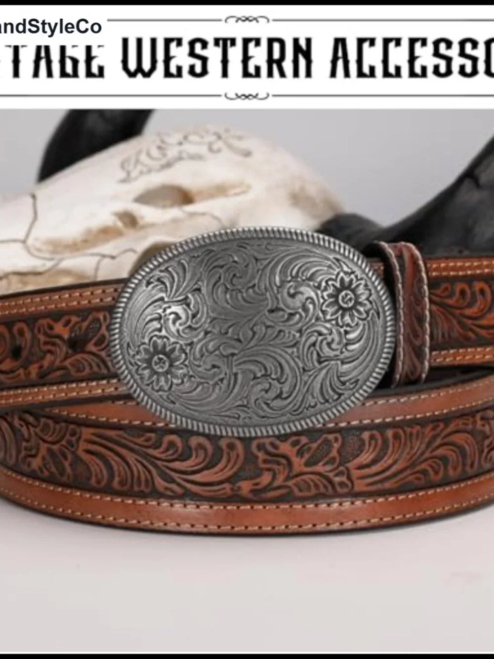Western Floral Belt Buckle Antique Silver Alloy 1.5 Inch